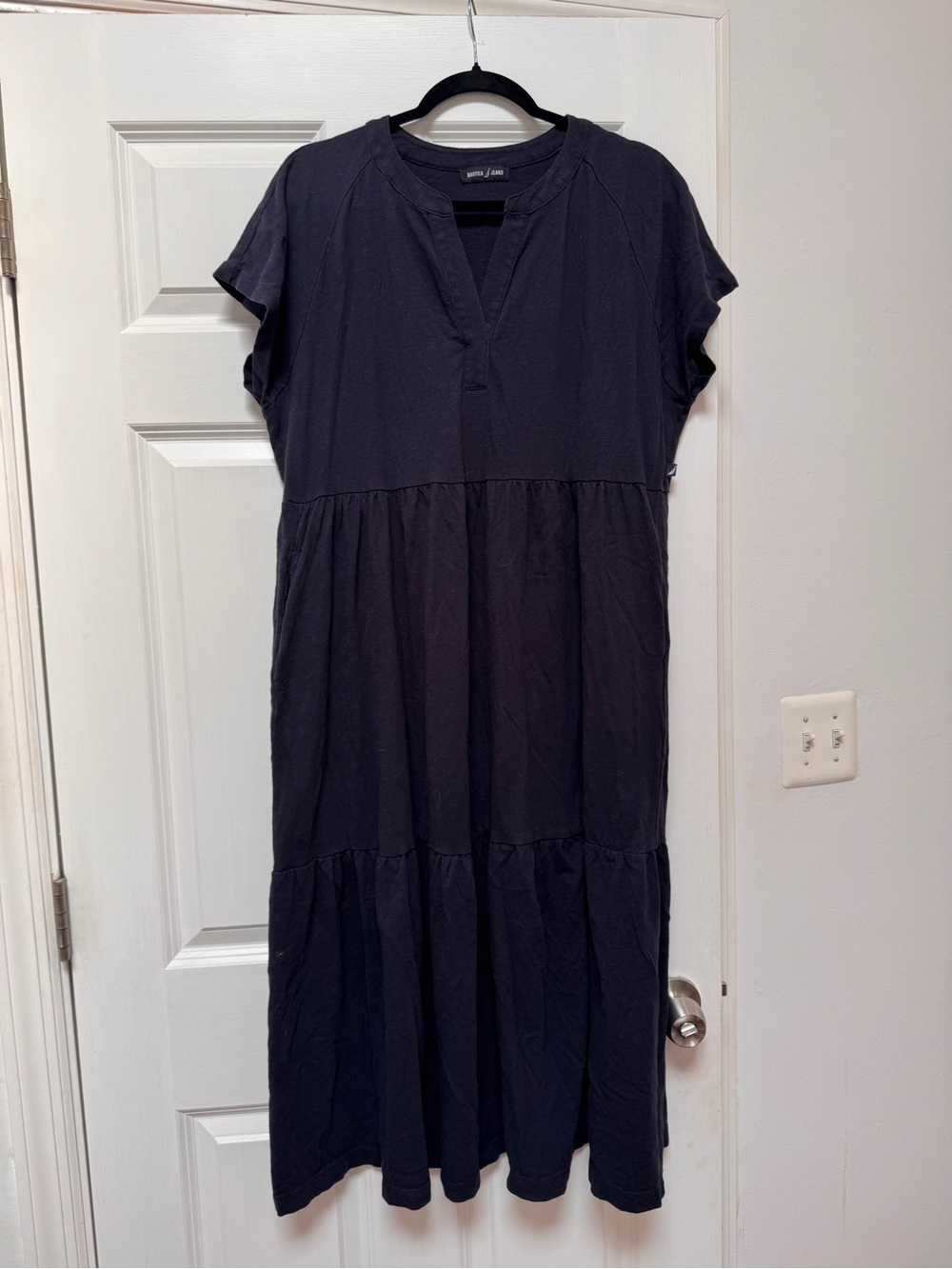 Nautica navy Short-Sleeve Tiered Maxi Dress